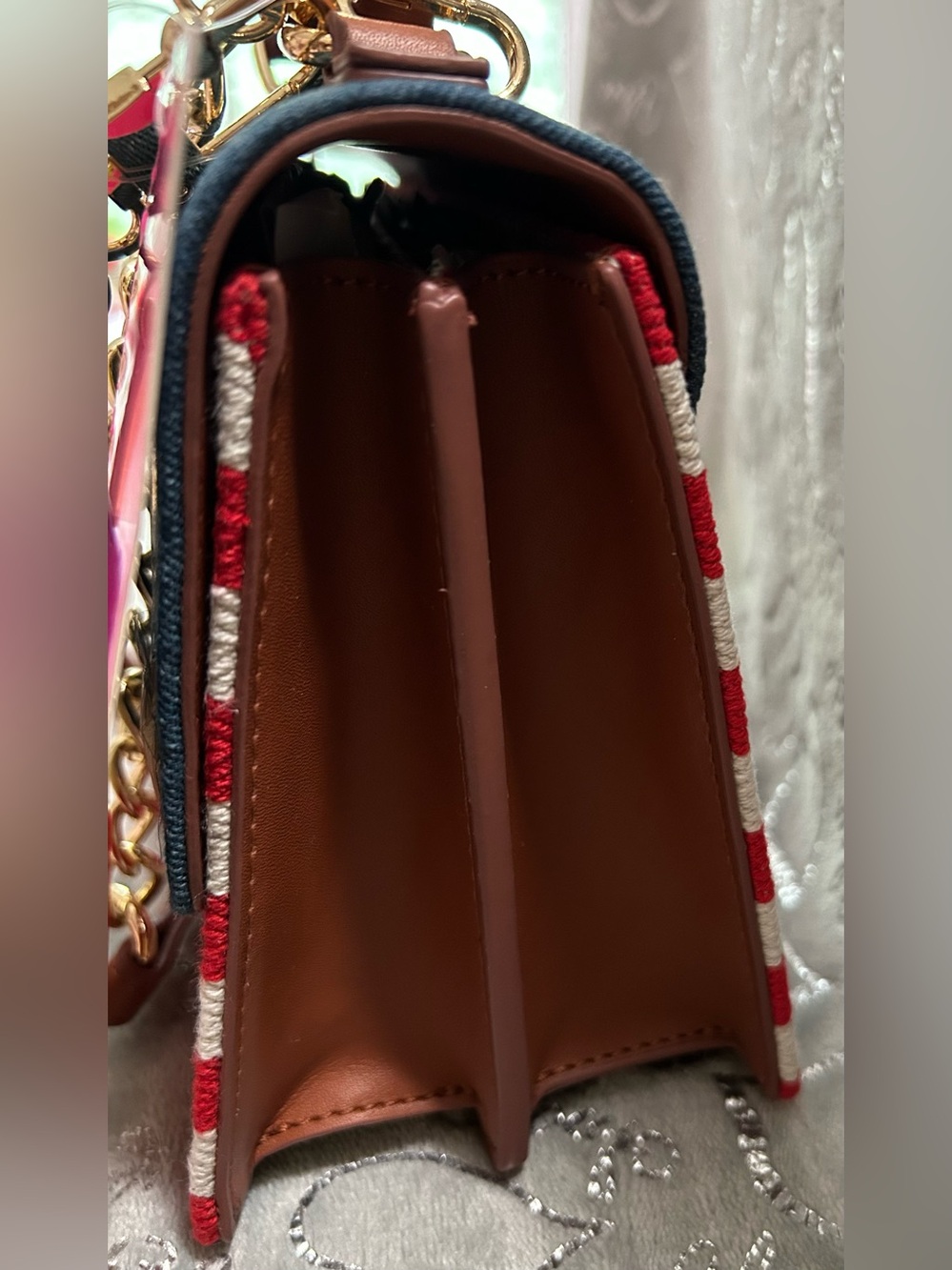 NWT Betsey Johnson, Mini, Red, White & Blue Star Studded Crossbody with Charm - Picture 5 of 12